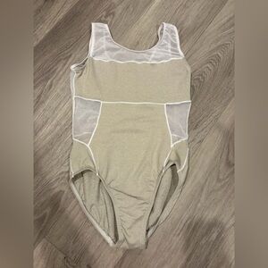 Beige and White Mesh Leotard